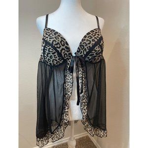 Pucker Up Black / Leopard Open Front Babydoll